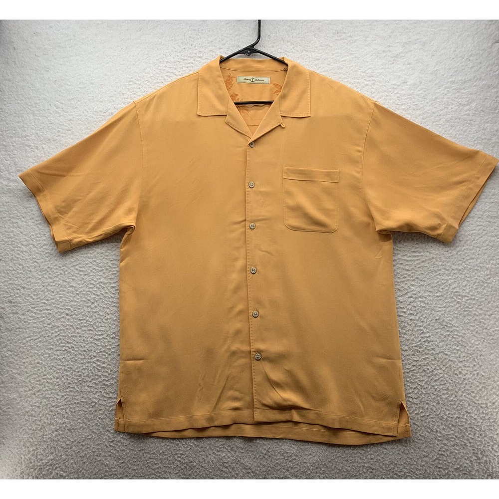 Tommy Bahama Silk Button Up Shirt Mens L Large Orange Relaxed Fit Comfort Casual